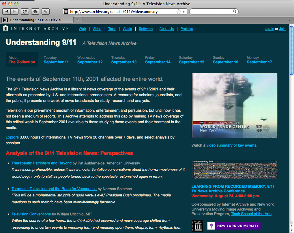 Understanding 9/11: A Television News - Internet Archive Blogs