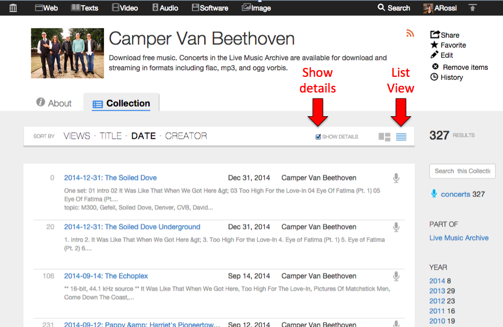 Go to list view for a collection and click the "Show details" checkbox