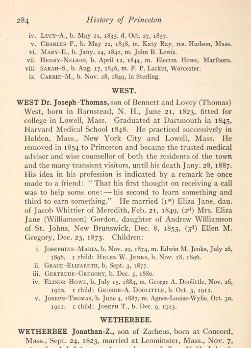 page from the town history of princeton