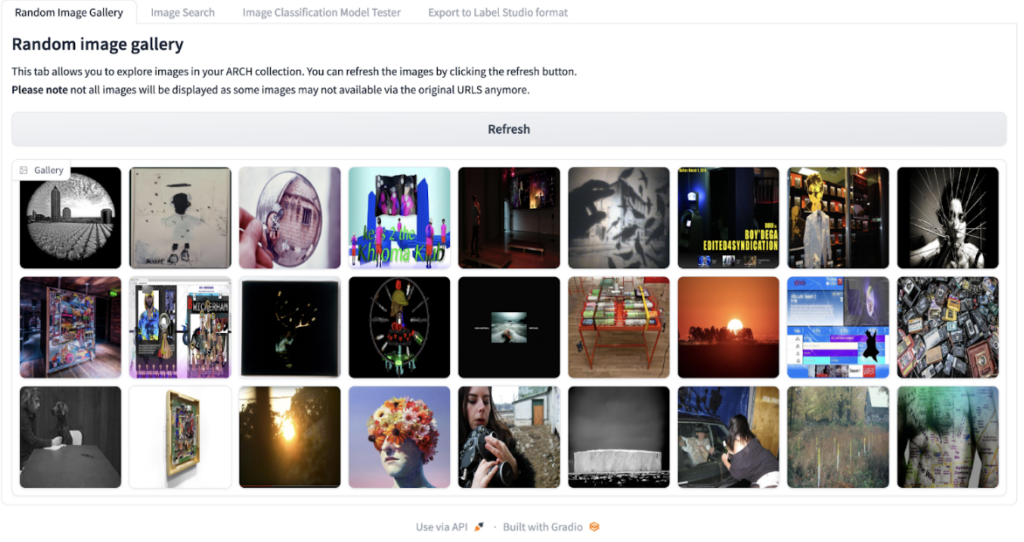 Screenshot of the random image gallery showing a grid of images from the dataset.