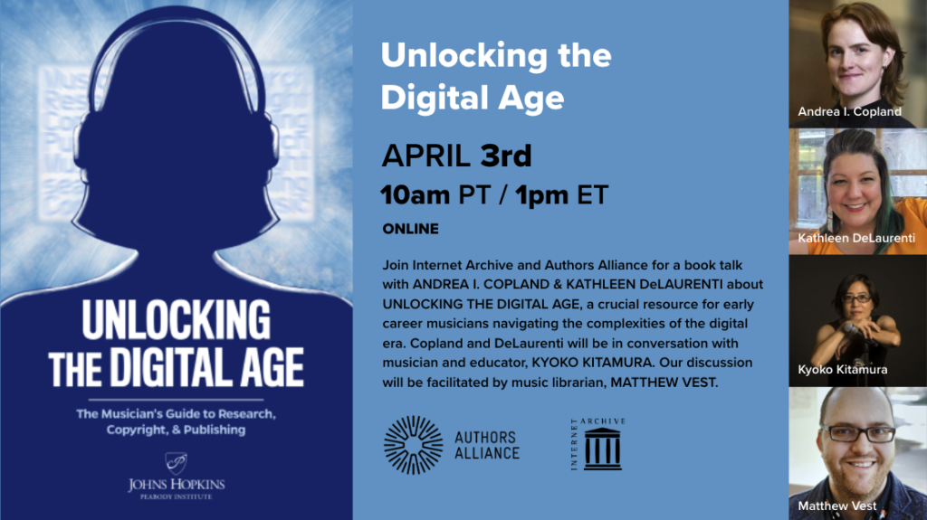 Book Talk – Unlocking the Digital Age: The Musician’s Guide to Research, Copyright & Publishing
